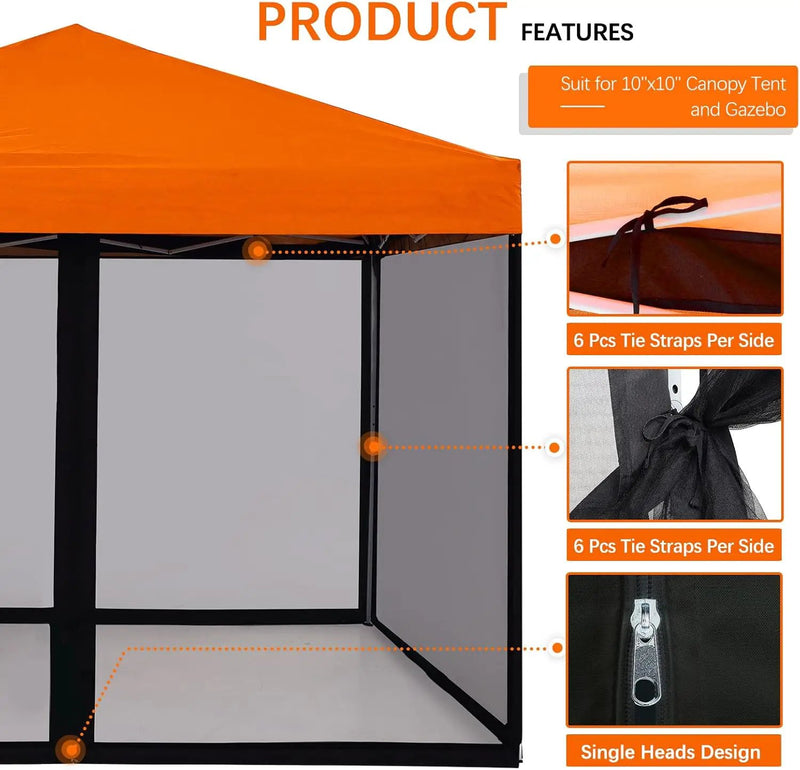 Mosquito Netting Outdoor Screen House Tent Screen Wall with Zipper for Camping, Patio, 10x 10 Gazebo and Tent (Black) by GreenHaven Gardens