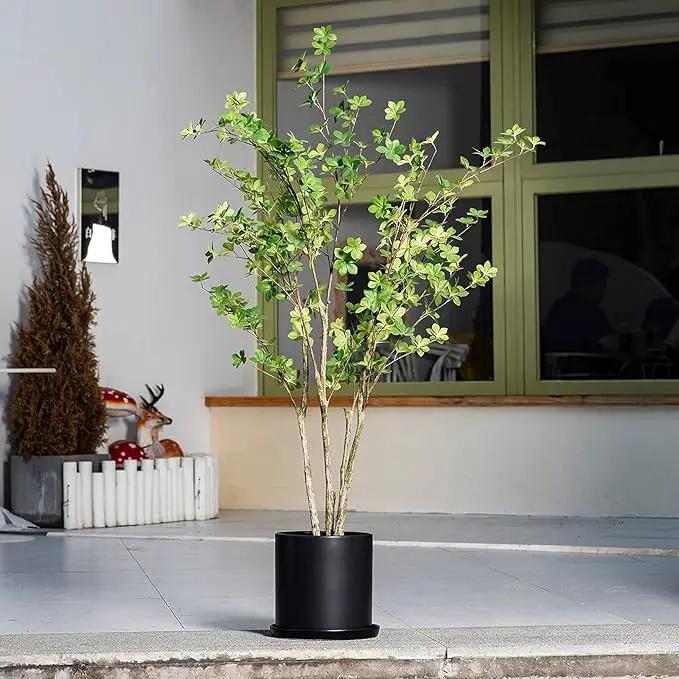 Plant Pots 10 Inch Ceramic Planter with Drainage Hole and Saucer, Matte Black Modern Cylinder Planter Pot for Indoor Outdoor Plants Flowers, Full Glazed Finish by GreenHaven Gardens