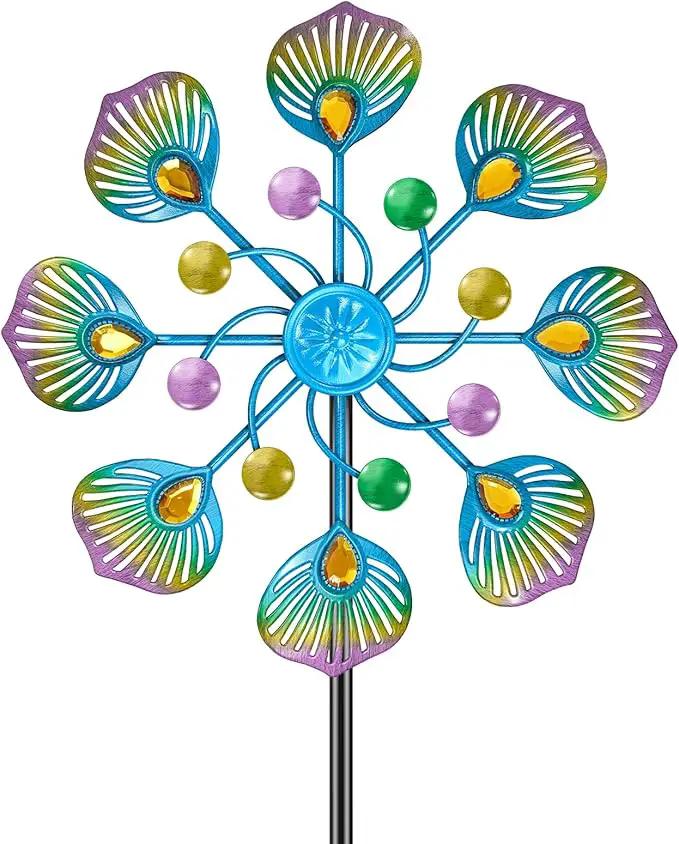 Peacock Wind Spinner Outdoor, Standing Wind Sculpture Yard Art Decorations, Metal Windmill for Patio Lawn & Garden Decor (1pcs-Blue Green) by GreenHaven Gardens