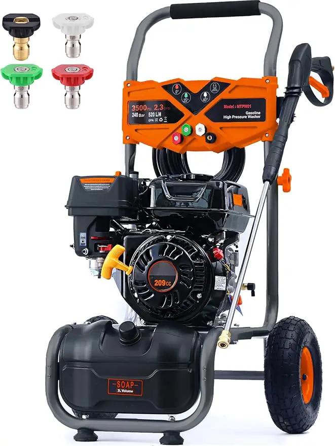 3500 PSI Gas Pressure Washer, 2.3 GPM Power Washer with 209CC Engine, Maintenance-Free Axial Cam Pump, 25FT Hose, 4 Nozzles for Driveways, Walls, Vehicles, Patio (Orange) by GreenHaven Gardens