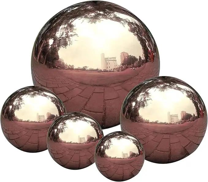 Nerien Gazing Ball, Stainless Steel Garden Mirror Globe, Polished Ornament Sphere, Hollow Floating Reflective Hemisphere, for Home Outdoor Pond Housewarming Swimming Pool Decoration, Rose Gold, 5Pcs by GreenHaven Gardens