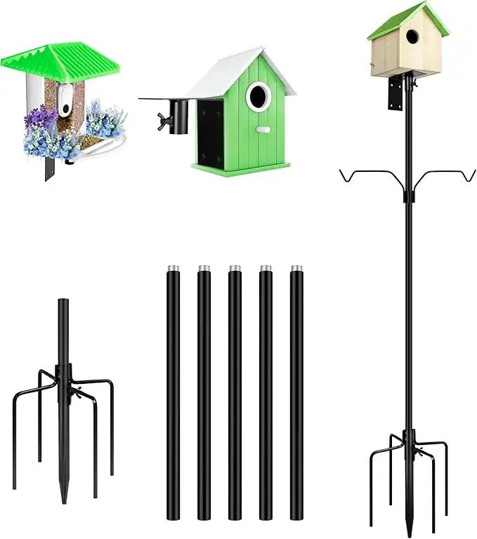 Bird House Pole, 95 Inch Heavy Duty Bird Feeder Pole Mount Kit for Outdoors, Adjustable Bird Feeding Stand, with 2-Hooks, 5-Prong Base for Birds Watching by GreenHaven Gardens