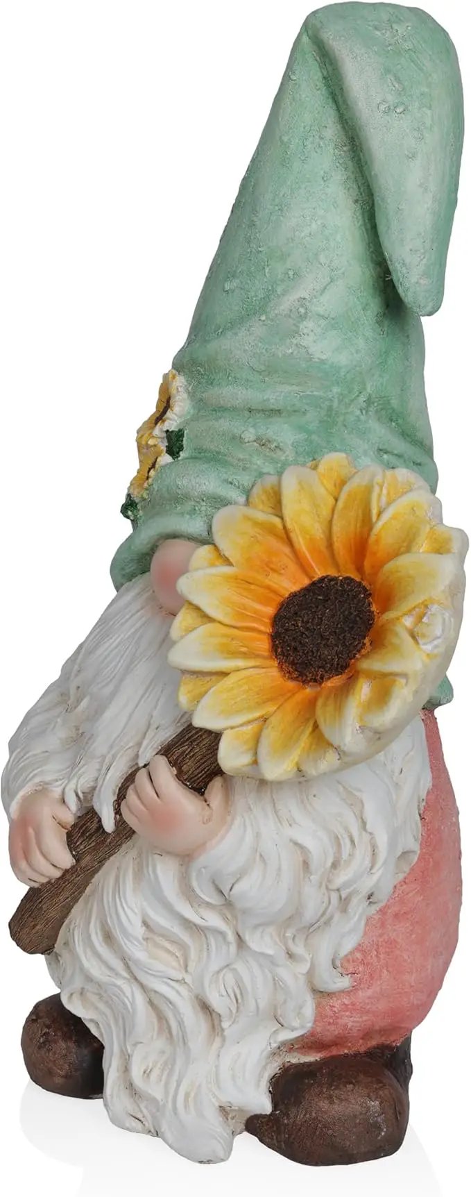 Alpine Corporation MCC842 Indoor/Outdoor Gnome Holding Sunflower Garden Statue, Charming Gnome Statue w/Hat, 21" H, Turquoise by GreenHaven Gardens