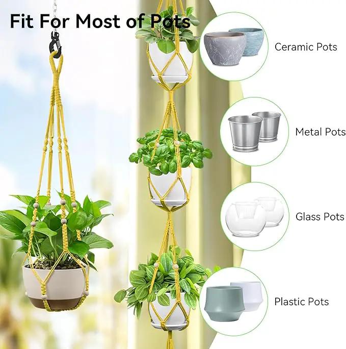 USLAI Macrame Plant Hanger Indoor Outdoor, Up to 4-15 inch Pot, Heavy 20lb Planters, Extra Long Strong Hanging Planter Basket Holder, Boho Home Decor, 35+72 Inch, Yellow (POTS NOT Included) by GreenHaven Gardens