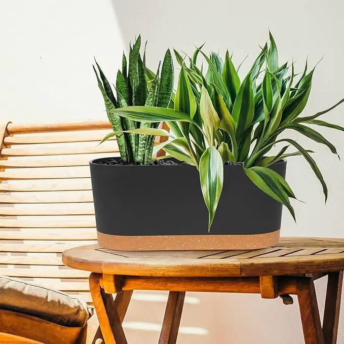 QCQHDU 16" L x 7.6" W x 7" H Window Planter Box, 2 Pack Self Watering Pots for Indoor Plants with Drainage Holes & Saucer, Outdoor Flower Pots Home Garden Modern Decor by GreenHaven Gardens