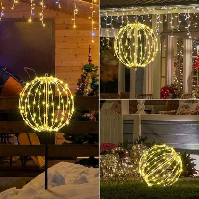 LIGHTSHARE 12IN 96LED Light Ball Yard Decoration Pathway Lights Sphere Light with Fold Flat Metal Frame Indoor Outdoor Waterproof Garden Lights, Plug in by GreenHaven Gardens