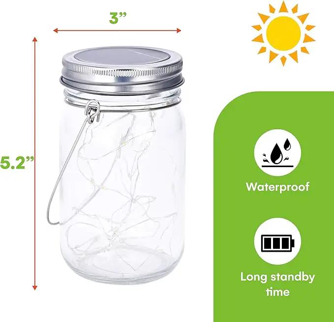 SteadyDoggie Solar Mason Jar Lights - Set of 2 Magical Patio Lights in Glass Lanterns - Hang Them Anywhere Outdoors for Enchanting Illumination - Waterproof and Decorative - 5.2" x 3" by GreenHaven Gardens
