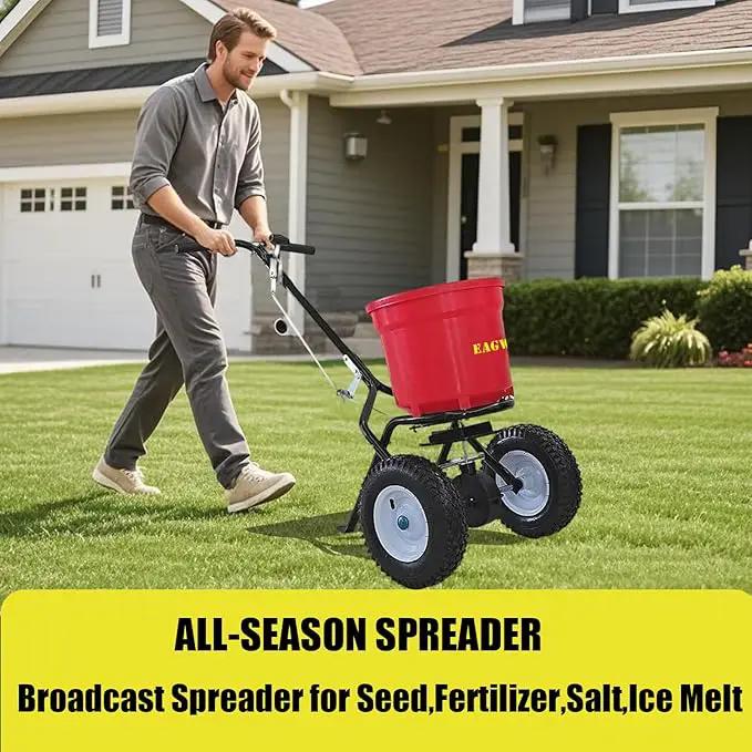 50lb Broadcast Spreader, Capacity Lawn Spreader & Fertilizer Spreader, Rustproof Poly Hopper, Adjustable Drop Rate, All-Terrain Pneumatic Tires, Epoxy-Coated Frame for Lawn Care, Red by GreenHaven Gardens