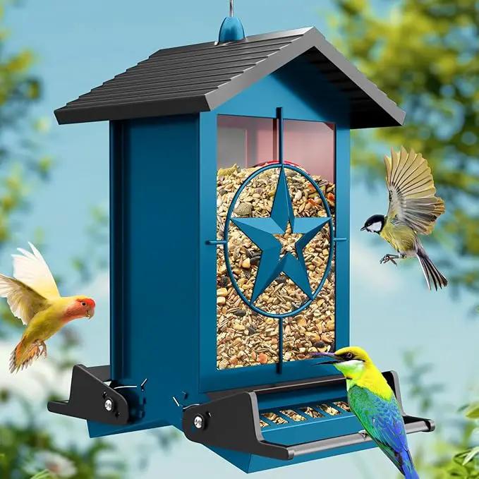 Squirrel Proof Bird Feeder for Outdoors Hanging, Metal Wild Bird Seed Feeder with Bilateral Weight-Activated Perches, 5LB Large Capacity Wild Bird Feeders for Outside Finch, Cardinal, Blue Jay by GreenHaven Gardens