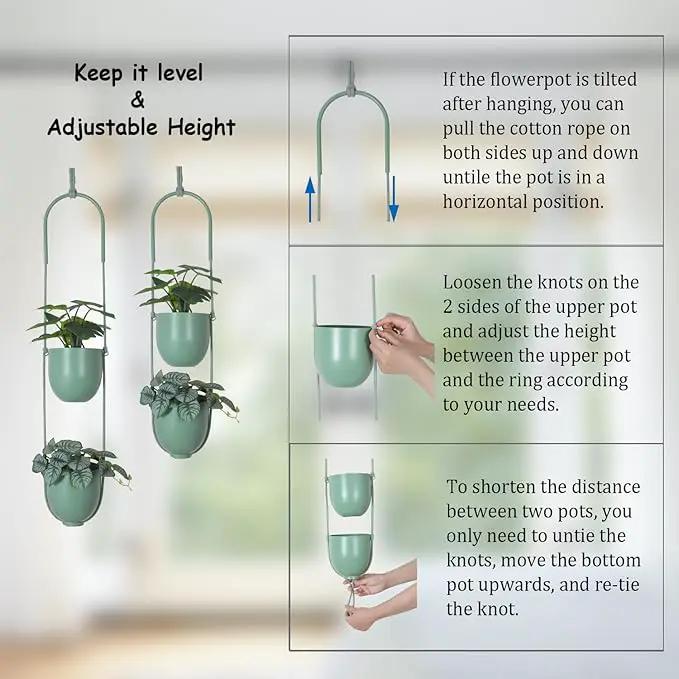 Metal Hanging Planters 2 Tiers Indoor Outdoor Modern Plant Hangers Wall Ceiling Hanging Flower Pots Baskets Kitchen Room Decor(Green) by GreenHaven Gardens