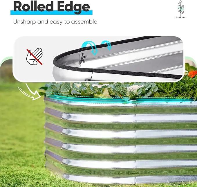 Quictent Raised Garden Bed Kit Oval Galvanized Metal Planter Box Tall for Vegetables Outdoor Backyard, Rubber Strip Edging Included, Silver 6x3x1.5 ft by GreenHaven Gardens