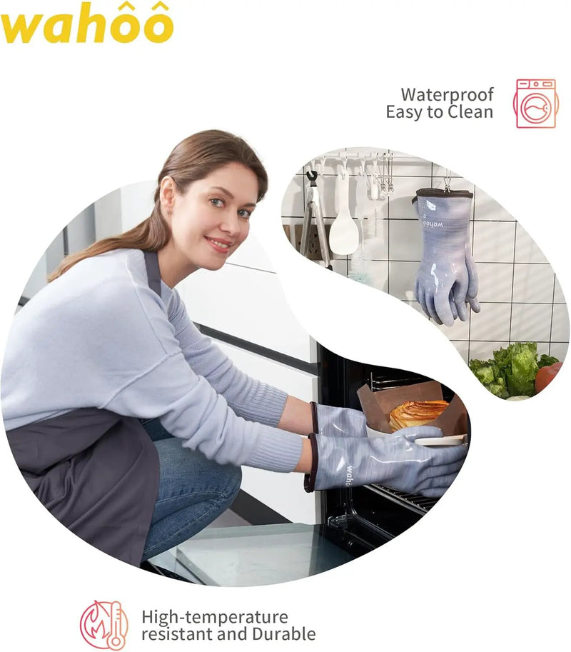 wahoo Professional Liquid Silicone Oven Mitts Gloves, Heat Resistant Gloves for Cooking, Baking, CoralAir Liner, 12 Inch, Purple, X-Large by GreenHaven Gardens