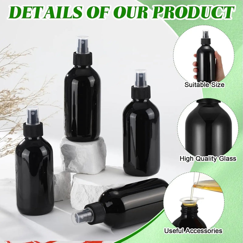 Norme 12 Pcs 8 oz Glass Spray Bottles with Funnels and Labels Refillable Cosmetic Empty Spray Bottles with Sprayer Containers for Essential Oil Cleaning Solutions(Black,Stylish) by GreenHaven Gardens