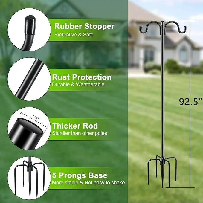 Gtongoko Double Shepherds Hook for Outdoor, 2 Pack 92.5 Inch Heavy Duty Bird Feeder Pole 3/4 Inch Thick Garden Hooks for Hanging Hummingbird Feeder, Plant Baskets, Solar Light Lanterns by GreenHaven Gardens
