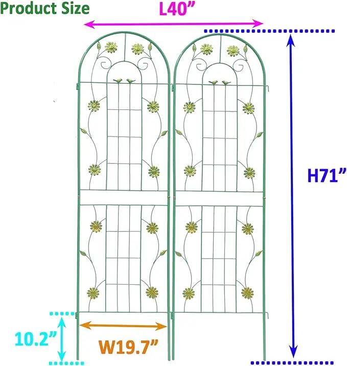 2 Pack Metal Garden Trellis 71" H Garden Fence Rustproof Trellis for Climbing Plants Support Roses Flower Outdoor Lawn, Green by GreenHaven Gardens