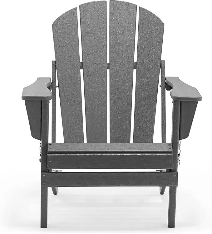 WO Home Furniture Adirondack Chairs Table Set of 3 PCS Outdoor Folding Chairs Side End Table Weather/UV Resistant for Lawn, Garden, Bon Fire, Balcony (Grey) by GreenHaven Gardens