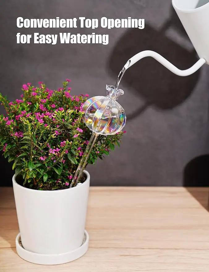 NiHome Plant Watering Globes 2-Pack, Iridescent Glass Cactus Self Watering Globe, Glass Waterer for Potted Plants - 4.7OZ/140 ML Capacity Automatic Mini Irrigation System, Adorable Gardening Gift by GreenHaven Gardens