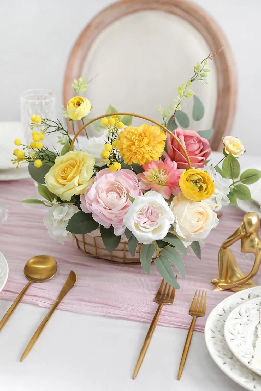 Artificial Flower Assortment for DIY Centerpiece Arrangement Wedding Hand Bouquet Flower Bouquet Centerpiece Arrangement Party Baby Shower Home Decoration (Pink Yellow) by GreenHaven Gardens