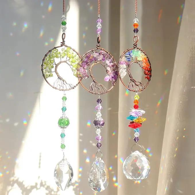 Sun Catcher Crystal Hanging Tree of Life SunCatchers Healing Crystals for Indoor Window, Home Decor, Car Charms Pack of 3 by GreenHaven Gardens