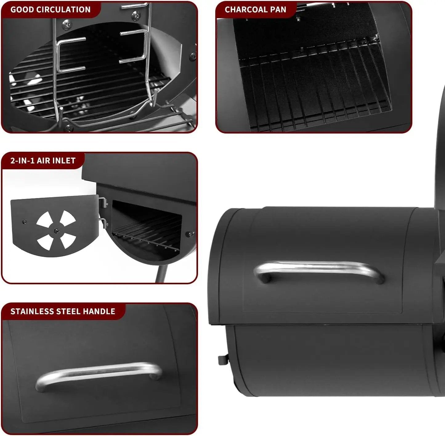 Charcoal Grill with Offset Smoker,BBQ Grills with Side Table,Outdoor Cooking with 714 Square Inches,Backyard Camping Picnics, Patio and Parties, Black by DNKMOR by GreenHaven Gardens