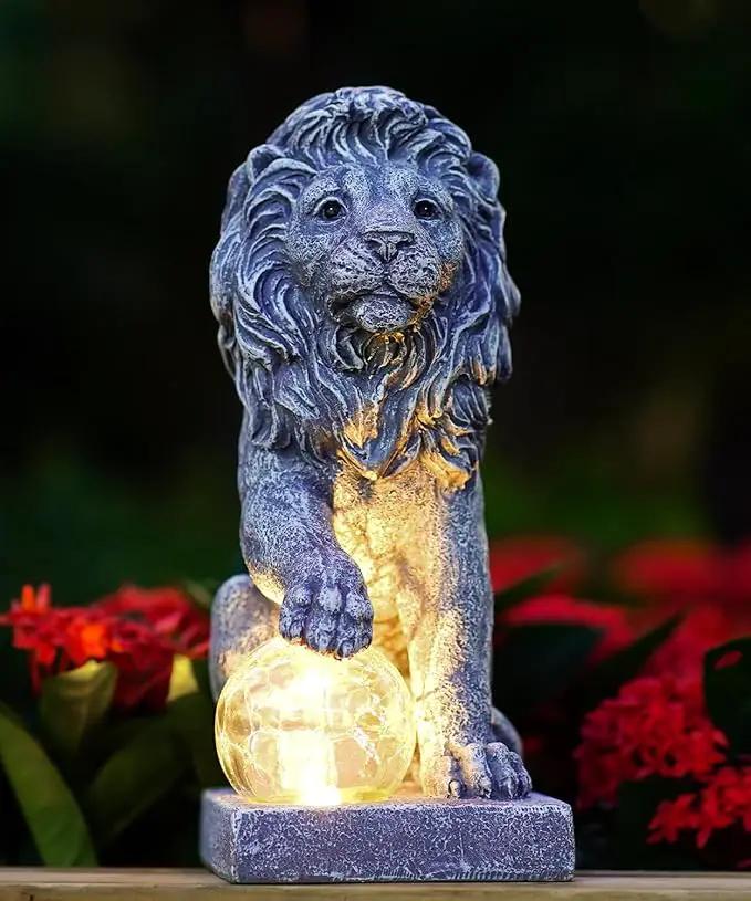 Solar Lion Statue for Garden Decor: Outdoor Figurines Sculpture with Ball for Lawn Patio Yard Balcony - Gifts for Mom Grandma Women by GreenHaven Gardens