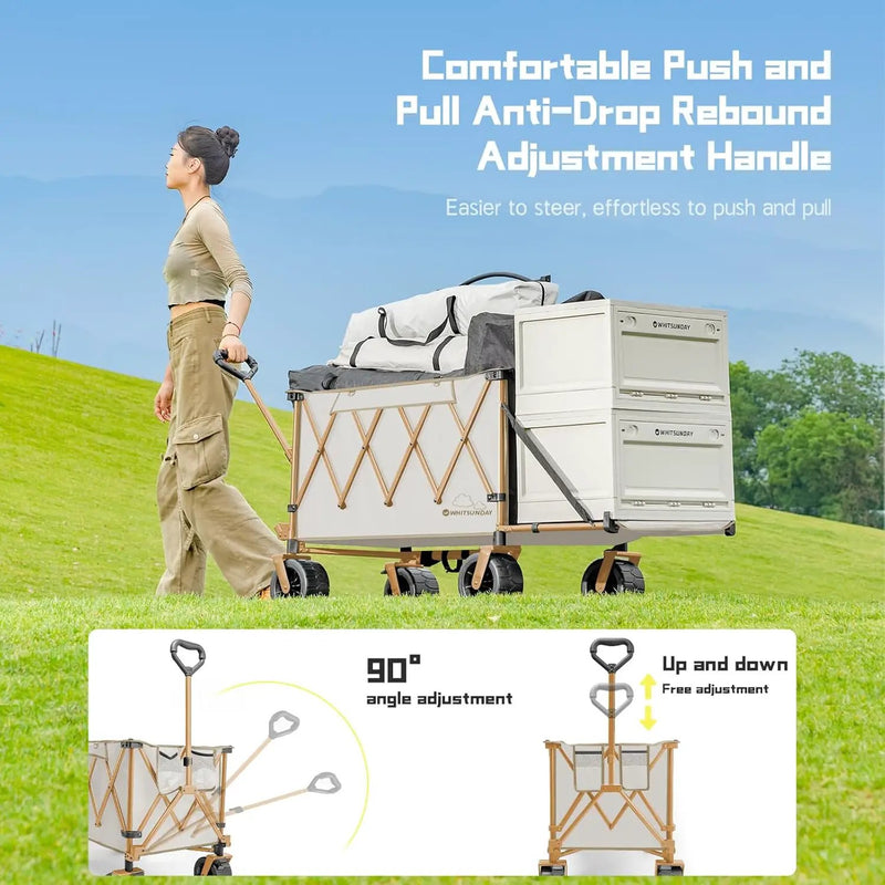 Whitsunday Collapsible Folding Wagon with Table, Heavy Duty Utility Beach Wagons with Opened Tailgate and All-Terrain Wheels for Camping,Garden,Sports (Max Beige) by GreenHaven Gardens