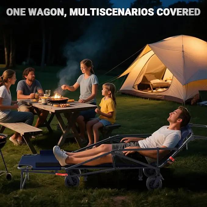 LEVELEVE Heavy Duty Folding Wagon - 2-in-1 Collapsible Cart, 650lb Capacity, All-Terrain Wheels w/Brakes & Side Pockets (Blue) by GreenHaven Gardens