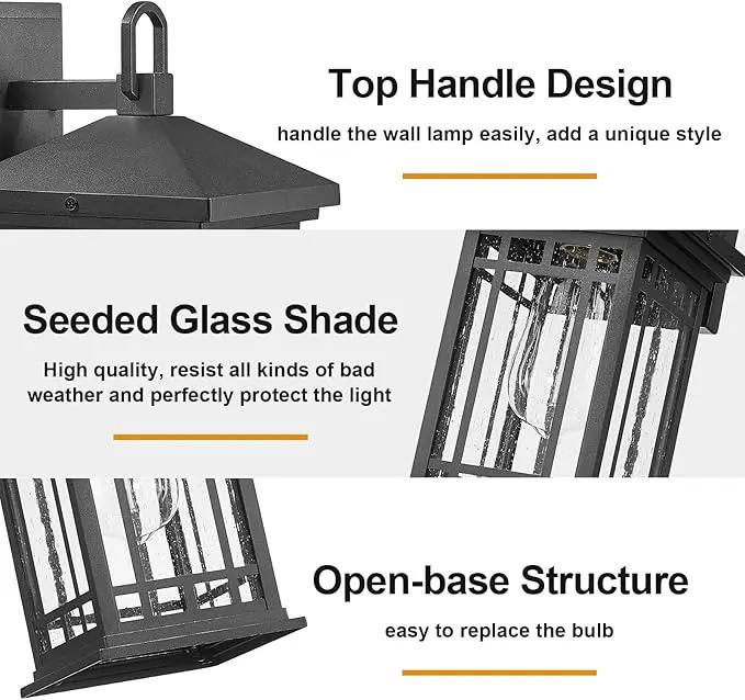 Outdoor Porch Lights Wall Mount, 12.4 Inch Outdoor Wall Lantern With E26 Sockets & Seeded Glass, Classic Exterior Lighting Fixtures, Waterproof Porch Light Fixtures For Garage (Bulbs Not Include) by GreenHaven Gardens