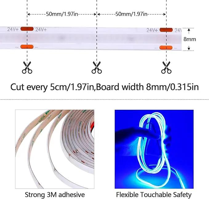 DC 24V COB LED Strip Light Blue IP65 Waterproof 5M/16.4ft Uniform Glow 2400LEDs Flexible LED Tape Lights for DIY Garden Backyard Corridor Stairs Decoration(No Power Supply) by GreenHaven Gardens
