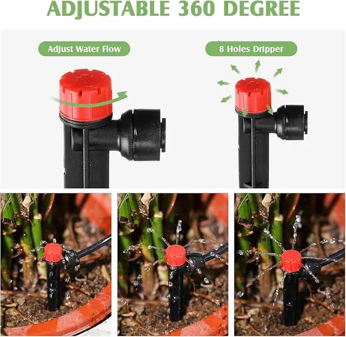 100 Pcs Drip Irrigation Emitters for 1/4'' Irrigation Tubing Adjustable Water Flow Drip Emitters with Stake Drip Irrigation System Irrigation Drippers with 360 Degree Sprayer for Garden Patio by GreenHaven Gardens