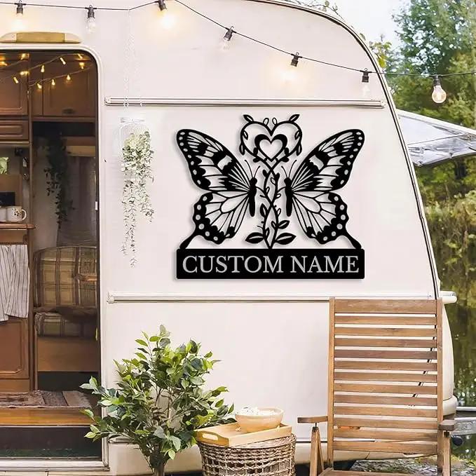 Custom Butterfly Metal Sign,Personalized Butterfly House Number Signs,Personalized Gardener Name Sign,Garden Patio Wall Decor (Style-6) by GreenHaven Gardens