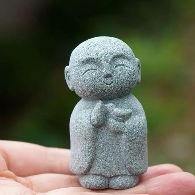 OwMell Japanese Jizo Monk Statue Praying, Buddha Jizo Statue Figurine Memorial Statue Aquarium Decoration for Garden Outdoor Ornament 2.6" - Holding Bird by GreenHaven Gardens