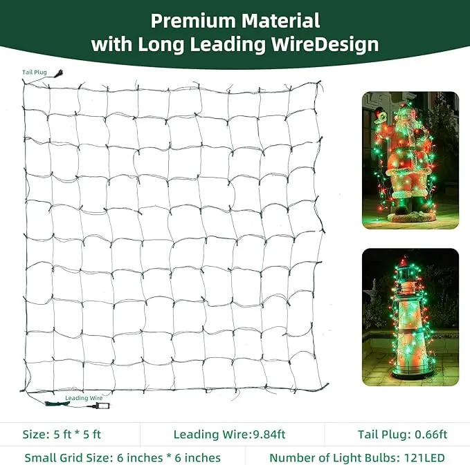 Led Net Lights Christmas Lights Outdoor Red and Green Christmas Net Lighting with 121Led Mini Globe Lights 5ftx5ft, Outdoor Indoor Fairy Mesh Net Lights for Christmas Tree, Bushes, Shrubs Decorations by GreenHaven Gardens