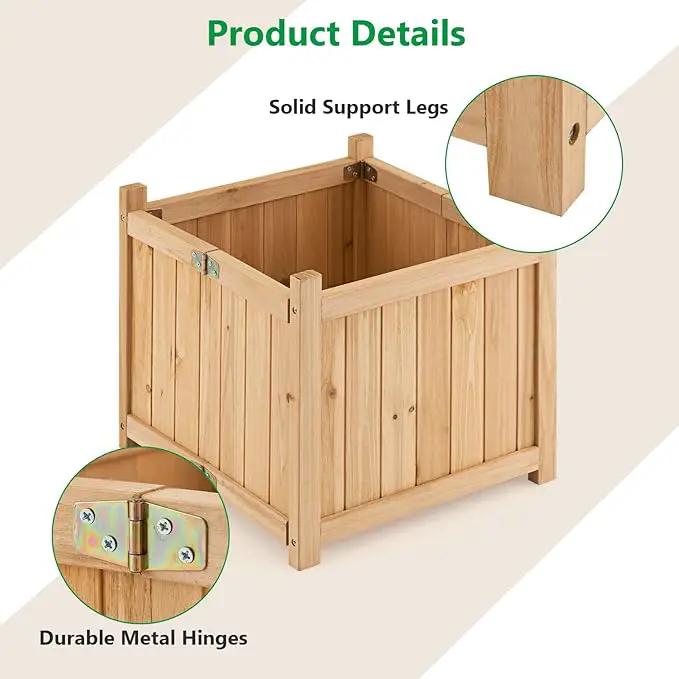 GRAFFY Raised Garden Bed, Folding Wood Planter Box w/Removable Bottom & Drainage, Indoor Outdoor Square Elevated Planter for Flower Herb Vegetable Fruit, Plant Container for Grass Lawn Patio Backyard by GreenHaven Gardens