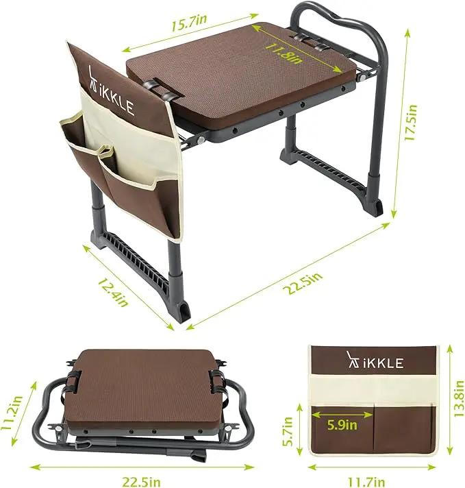 ikkle Garden Kneeler and Seat Gardening Stool Kneeler Folding Gardening Bench with Thicker Detachable Kneeling Pad and Tool Store Pouches (Brown) by GreenHaven Gardens