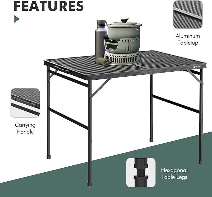 VILLEY Grill Table, 3ft Folding Camping Table with Aluminum Adjustable Legs, Portable Lightweight Camp Table for Beach Picnics and Outdoor Cooking by GreenHaven Gardens