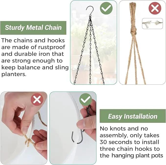 T4U 8 Inch Hanging Planters for Indoor Outdoor Plants, Self Watering Hanging Pot Pack of 2, Hanging Pots with Drainage Hole & Plug & Chain with 3 Hooks for Garden Home Decor, Blue by GreenHaven Gardens