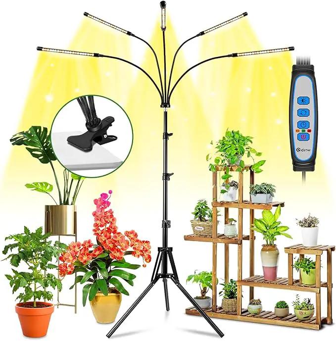 wolezek Grow Lights for Indoor Plants Full Spectrum, LED Grow Light with Adjustable Stand and Sturdy Clip, 5-Heads Plant Grow Lights Indoor with Auto 6/12/16H Timer, 3 Light Modes, 5 Levels Dimmable by GreenHaven Gardens