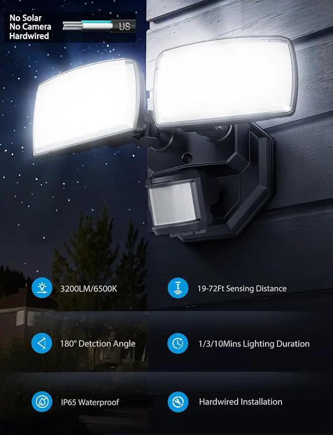 Onforu 32W 2 Head Motion Sensor Outdoor Lights, 3200LM 6500K LED Security Light, Dusk to Dawn, Motion Detector Light for Outside, IP65 Waterproof Flood Lights for Garage, Yard(Black) by GreenHaven Gardens