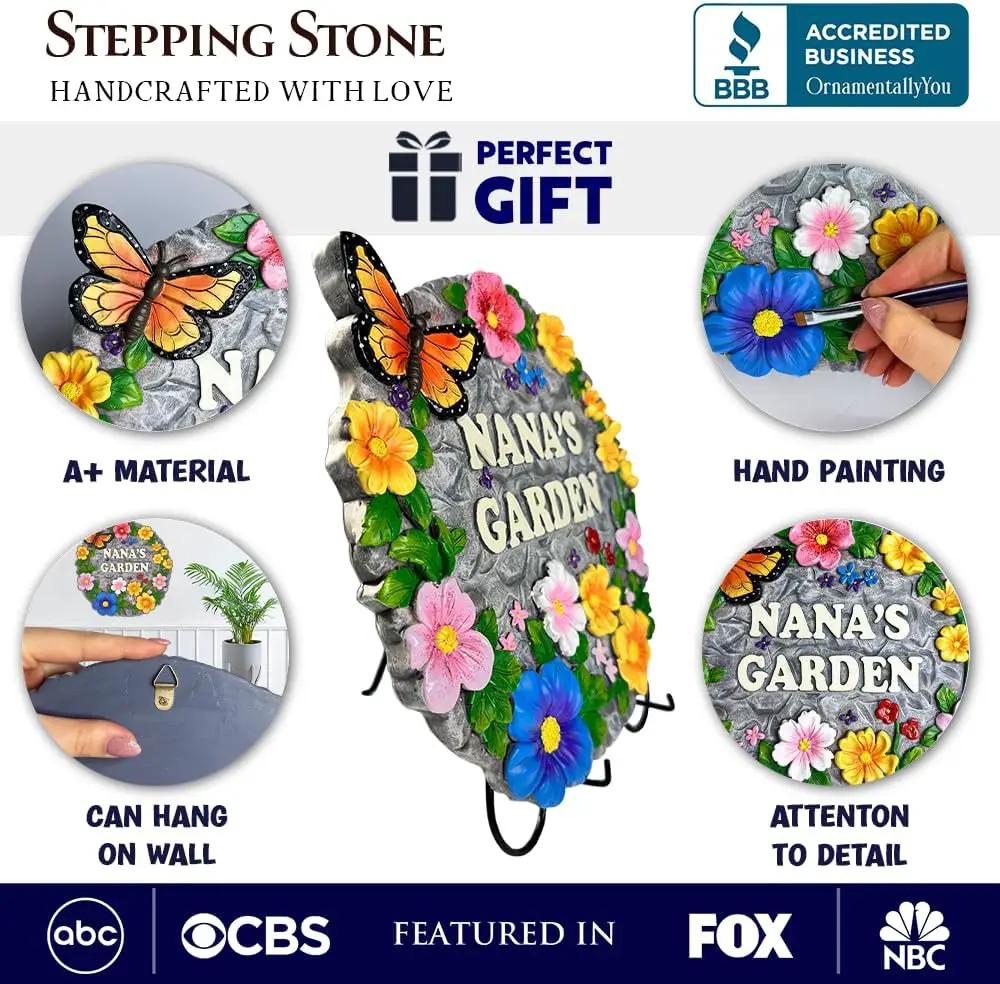 Elegant Resin Stepping Stone, Outdoor Garden Pathway Decoration (Nana’s Garden Floral Stepping Stone, 9.5" Decorative and Gift for Grandmother) by GreenHaven Gardens