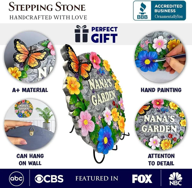 Elegant Resin Stepping Stone, Outdoor Garden Pathway Decoration (Nana’s Garden Floral Stepping Stone, 9.5" Decorative and Gift for Grandmother) by GreenHaven Gardens