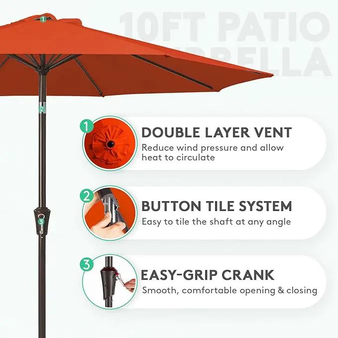 JEAREY 10FT Outdoor Patio Umbrella Outdoor Table Umbrella with Push Button Tilt and Crank, Market Umbrella 8 Sturdy Ribs UV Protection Waterproof for Pool, Garden (Orange Red) by GreenHaven Gardens