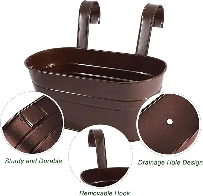 Metal Iron Flower Pots for Railing Fence Hanging Bucket Pots(5 Pcs) and Hanging Flower Pots Metal Iron Bucket Planter(10 Pcs) (Bronze) by GreenHaven Gardens