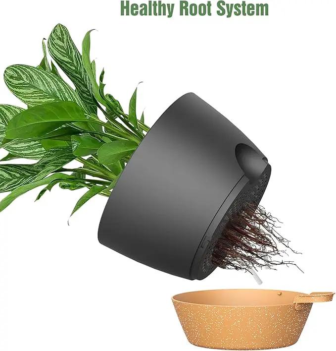WOUSIWER 10 inch Self Watering Planters, 2 Pack Large Plastic Plant Pots with Deep Reservior and High Drainage Holes for Indoor Outdoor Plants and Flowers, Black with Terracotta by GreenHaven Gardens