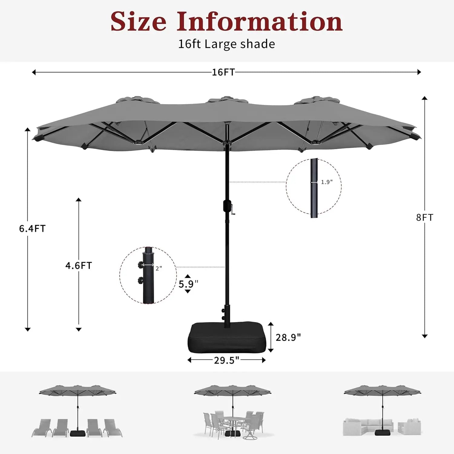 Vongrasig 15FT Large Patio Umbrella with Base Included, Outdoor Double sided Umbrellas with Crank Handle, Rectangle Table Umbrella for Pool Lawn Garden Market by GreenHaven Gardens