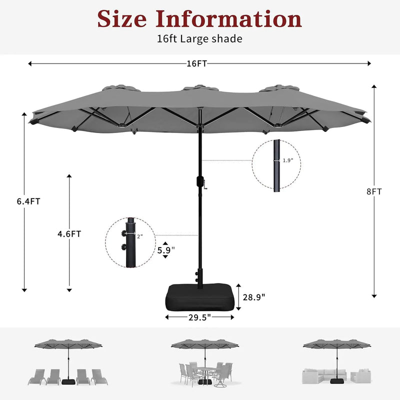 Vongrasig 15FT Large Patio Umbrella with Base Included, Outdoor Double sided Umbrellas with Crank Handle, Rectangle Table Umbrella for Pool Lawn Garden Market by GreenHaven Gardens