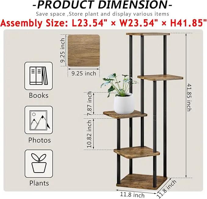 AZERPIAN Plant Stand 5 Tier Indoor Metal Flower Shelf for Multiple Plants Corner Tall Flower Holders for Patio Garden Living Room Balcony Bedroom, Black (5 Tier-Black) by GreenHaven Gardens