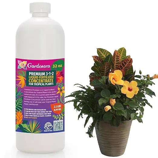 Premium Liquid Tropical Plants Plant Fertilizer - 3-1-2 Concentrate for Indoor Plants and Flowers by Gardenera | Organic Plant Food for Tropical Plants - 32oz by GreenHaven Gardens