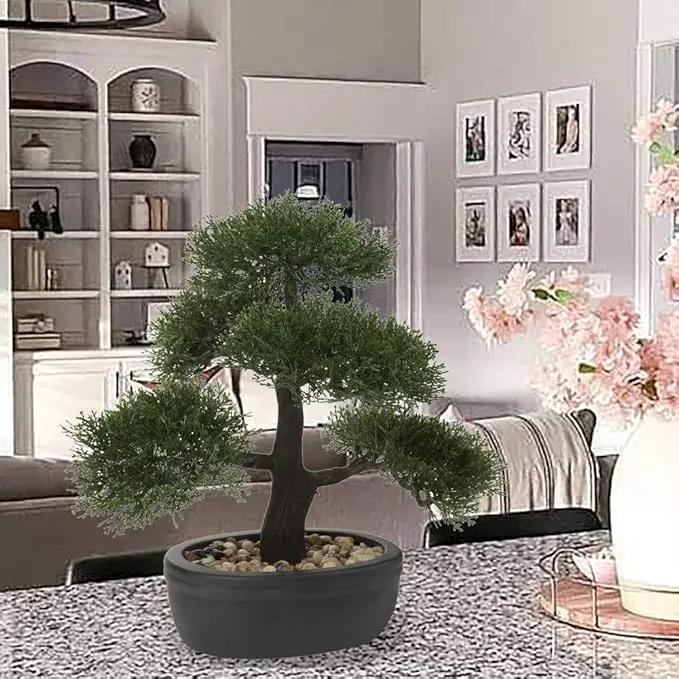 Artificial Bonsai Tree Juniper Faux Plants Indoor Small Fake Plants Decor with Black Plastic Pots for Home Table Office Desk Bathroom Shelf Bedroom Living Room Farmhouse Decorations by GreenHaven Gardens
