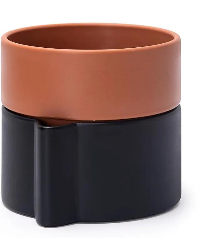 6.5 Inch Self-Watering Planter Pot with Terracotta Insert, Deep Water Reservoir, and Ceramic-Alike BPA-Free Plastic Pot for Plant, Modern Planter for Houseplants, Black/Terracotta, 53-B-S-5 by GreenHaven Gardens